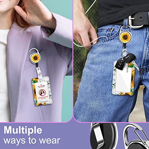 Toykee ID Badge Holder with Lanyard and Retractable Badge Reel Clip, Aesthetic Sunflower Card Name Tag Lanyard Vertical ID Protector Bage Clips for Nurse Nursing Doctor Teacher Student - Image 5