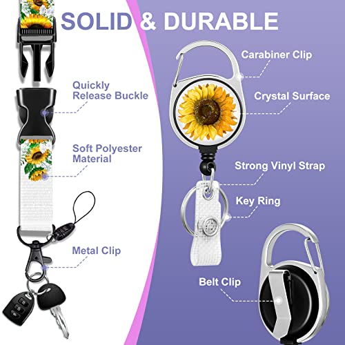 Toykee ID Badge Holder with Lanyard and Retractable Badge Reel Clip, Aesthetic Sunflower Card Name Tag Lanyard Vertical ID Protector Bage Clips for Nurse Nursing Doctor Teacher Student - Image 4