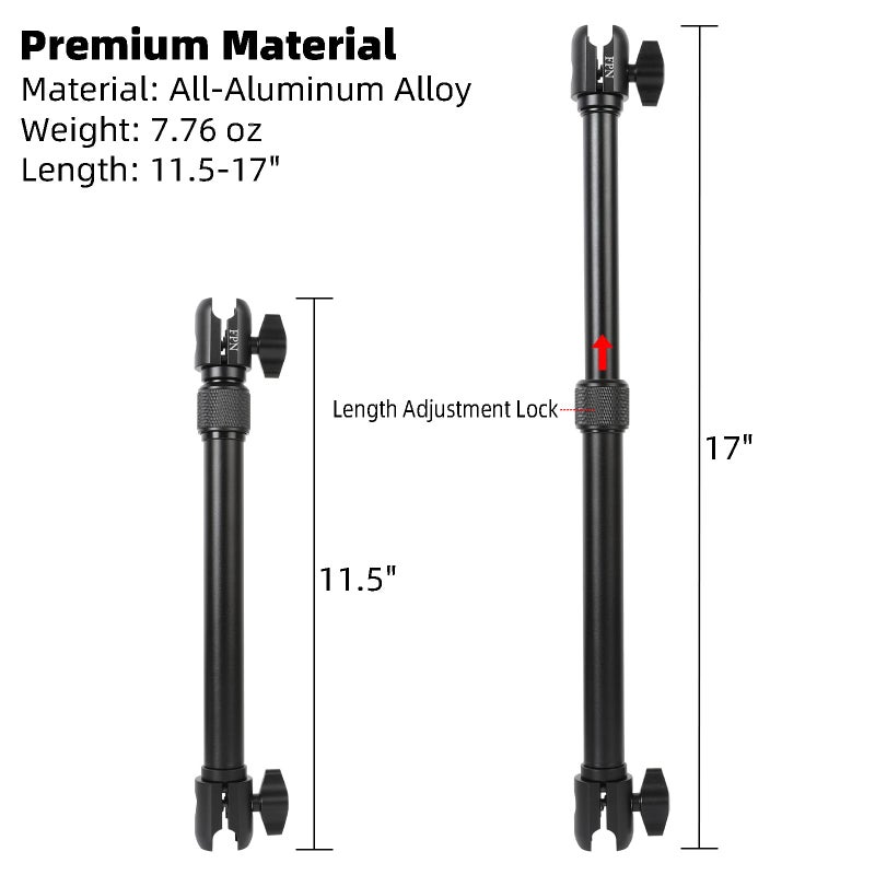 FPN All-Aluminum Extension Double Socket Arm, Adjustable Telescopic Mounting Arm 11.5 to 17 Inch, Compatible with RAM B Size Mounts and Other Industry Standard 1" / 25mm Ball Components - Image 2