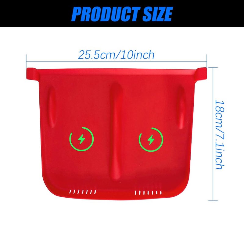 Lecctso Center Console Wireless Charger Anti-Slip Silicone Mat, Waterproof Phone Pad for Wireless Charging, Car Interior Accessories Universal for Model 3 Model Y 2021-2024 (Luminous, Red) - Image 2