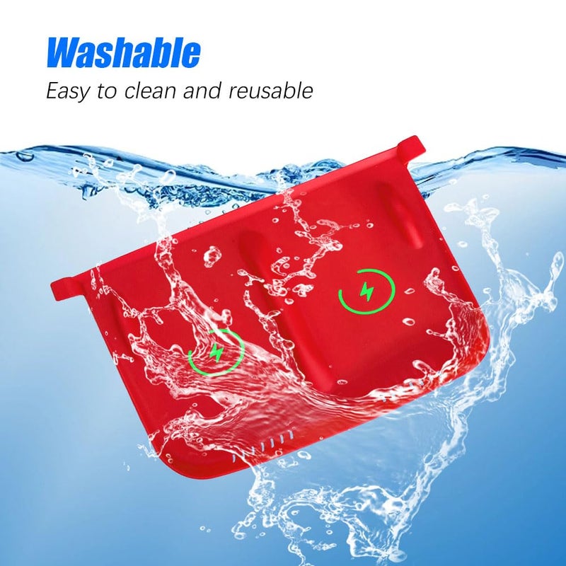 Lecctso Center Console Wireless Charger Anti-Slip Silicone Mat, Waterproof Phone Pad for Wireless Charging, Car Interior Accessories Universal for Model 3 Model Y 2021-2024 (Luminous, Red) - Image 5