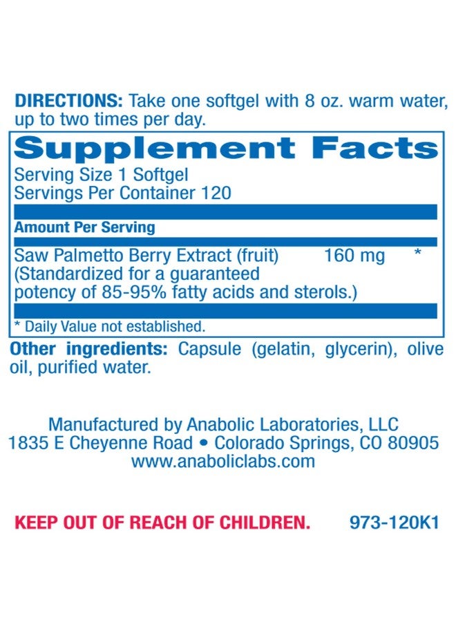 Anabolic Laboratories High Absorption Saw Palmetto for Men - Herbal Urinary and Prostate Health Supplement for Men with Saw Palmetto Extract - Non-GMO & Made in The USA in cGMP Facilities - Up to 120 Servings - Image 2