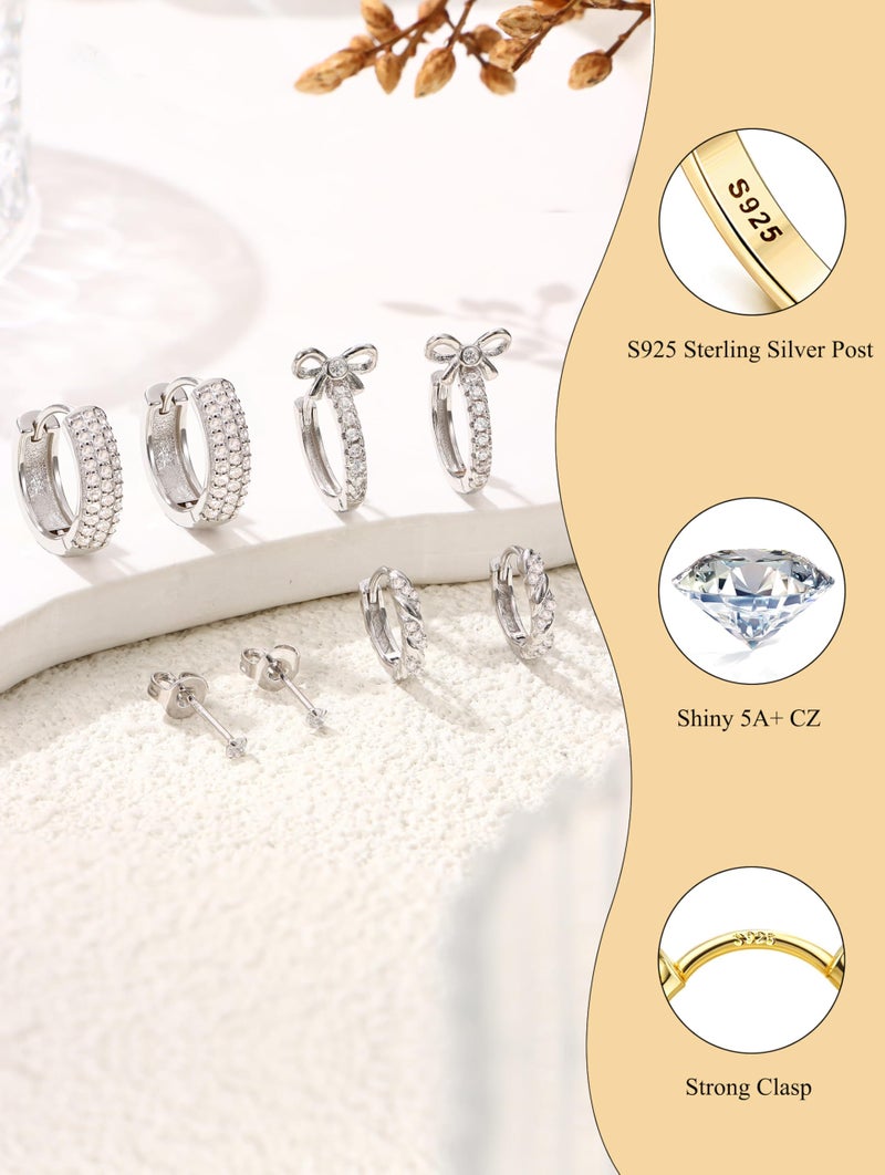 JeryWe Hypoallergenic Hoop Earrings for Women S925 Sterling Silver Post Chunky Cartilage Earring Stacks Non Tarnish 14K Gold Filled Small Hoops Stud Set Jewelry Lovely Silver Plated - Image 4