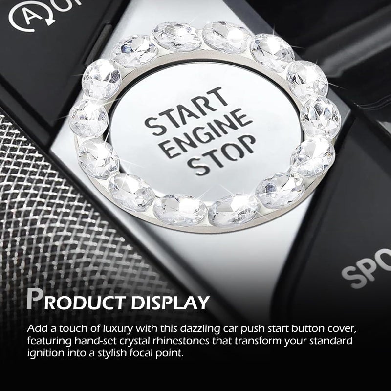 Bawkars Car Bling Push Start Button Cover, Crystal Rhinestone Engine Start Stop Ring Decals for Women, Shiny Key Ignition Switch Button Accessories, Universal for Most Cars (White) - Image 5
