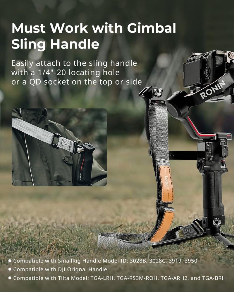 SMALLRIG Room to room portable Adjustable Sling Handgrip Gimbal Sling Handle w/Shoulder Strap for DJI RS 5 / RS 4 Pro / RS 4 / RS 3 / RS 3 Pro/RS 2 Stabilizer, Ergonomic Grip for Low Angle Shots Flexible use switching - Image 2
