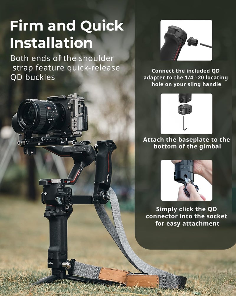 SMALLRIG Room to room portable Adjustable Sling Handgrip Gimbal Sling Handle w/Shoulder Strap for DJI RS 5 / RS 4 Pro / RS 4 / RS 3 / RS 3 Pro/RS 2 Stabilizer, Ergonomic Grip for Low Angle Shots Flexible use switching - Image 4