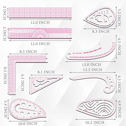 Sunenlyst Sewing Rulers Set, 9 Styles Plastic Sew French Curve Ruler, Metric Sewing Measuring Tools for Designers and Tailors, Perfect for Drawing, Craft, Sewing Project and DIY by Sunenlyst (Style B-9PCS) - Image 2