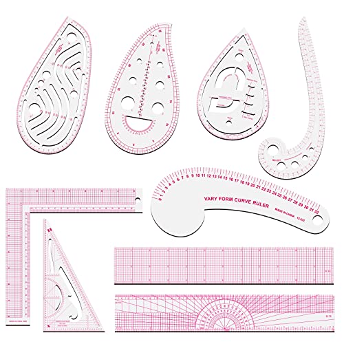 Sunenlyst Sewing Rulers Set, 9 Styles Plastic Sew French Curve Ruler, Metric Sewing Measuring Tools for Designers and Tailors, Perfect for Drawing, Craft, Sewing Project and DIY by Sunenlyst (Style B-9PCS) - Image 1