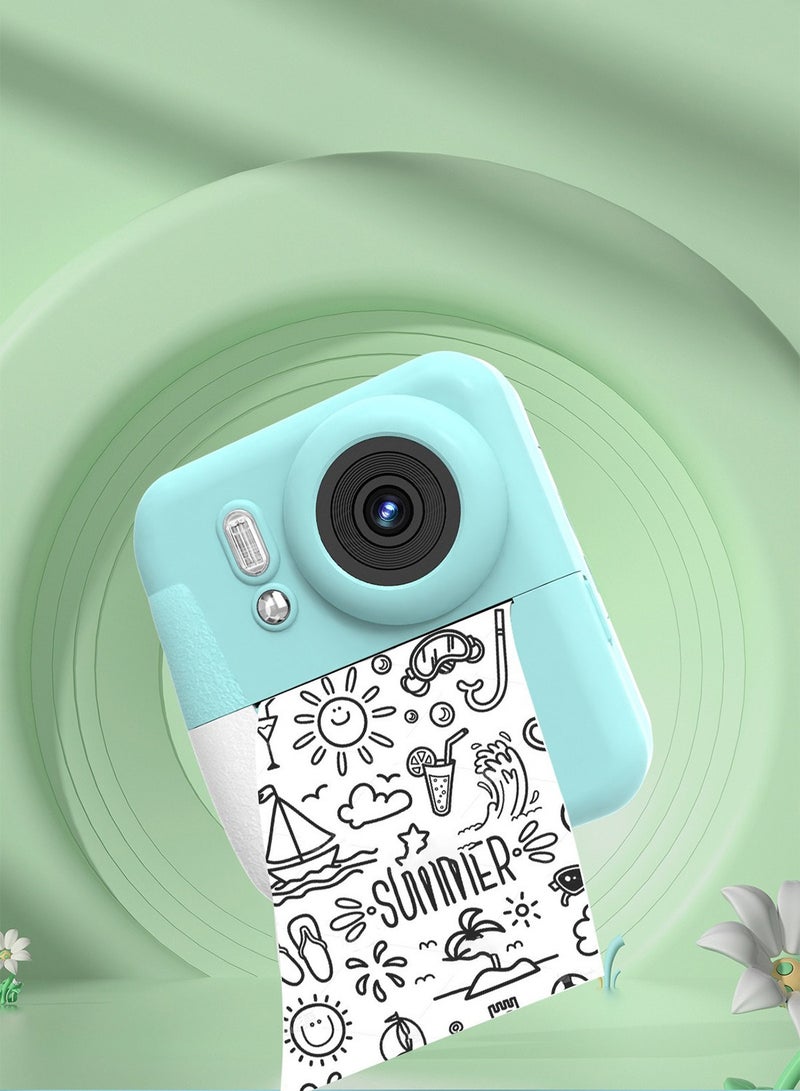 HILUKE Kids Instant Print Camera – Blue-green Digital Camera with 2.4" Screen, Dual Lens, Black & White Thermal Printing, 200DPI, 1200mAh Battery, DIY Drawing, with Paper Roll, USB Cable & Lanyard – Toy for Girls & Boys - Image 1