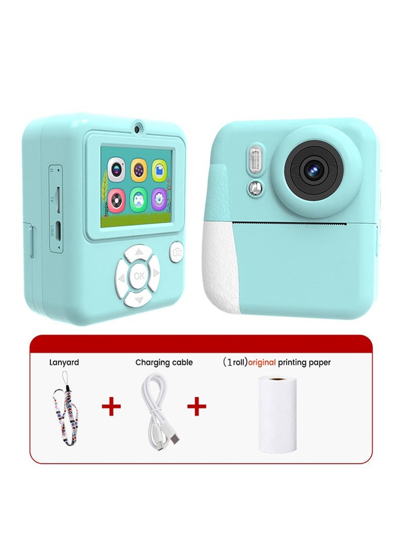 HILUKE Kids Instant Print Camera – Blue-green Digital Camera with 2.4" Screen, Dual Lens, Black & White Thermal Printing, 200DPI, 1200mAh Battery, DIY Drawing, with Paper Roll, USB Cable & Lanyard – Toy for Girls & Boys - Image 2