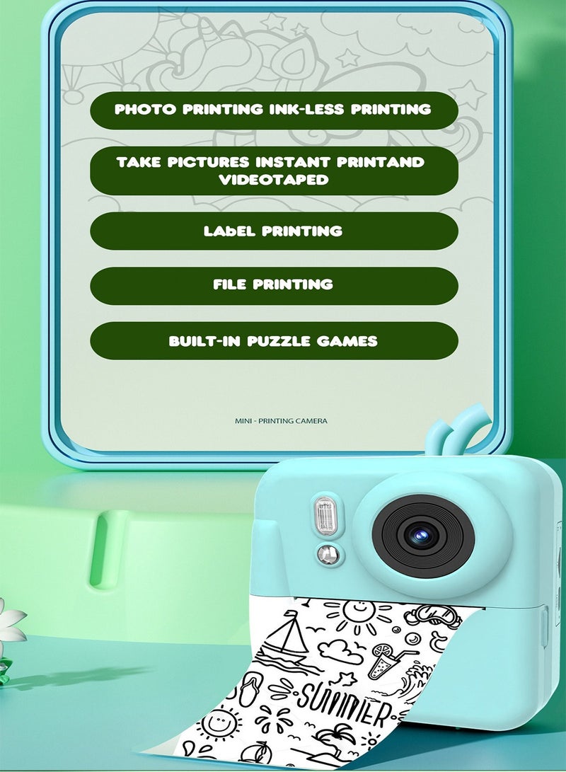 HILUKE Kids Instant Print Camera – Blue-green Digital Camera with 2.4" Screen, Dual Lens, Black & White Thermal Printing, 200DPI, 1200mAh Battery, DIY Drawing, with Paper Roll, USB Cable & Lanyard – Toy for Girls & Boys - Image 5