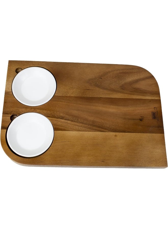 بيلي بلي لوح تقديم خشبي مع 2 طبق سيراميك للغموس، طبق ستيك خشبي للتقديم - Image 4
