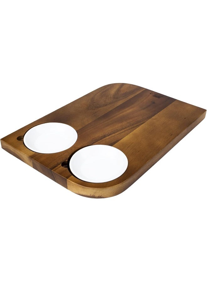 بيلي بلي لوح تقديم خشبي مع 2 طبق سيراميك للغموس، طبق ستيك خشبي للتقديم - Image 3