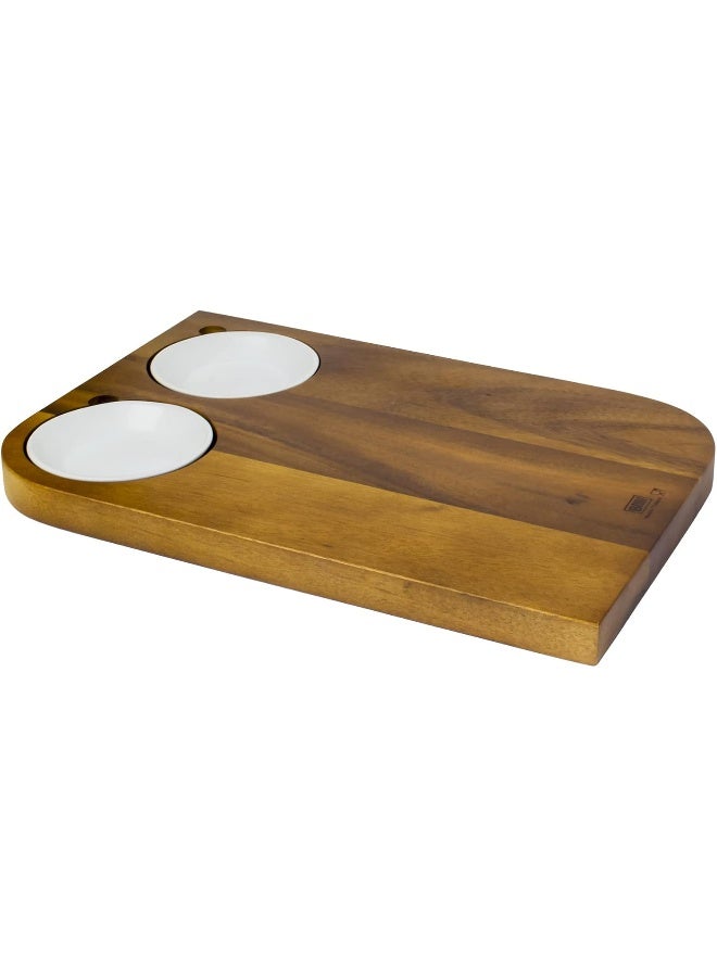 بيلي بلي لوح تقديم خشبي مع 2 طبق سيراميك للغموس، طبق ستيك خشبي للتقديم - Image 1