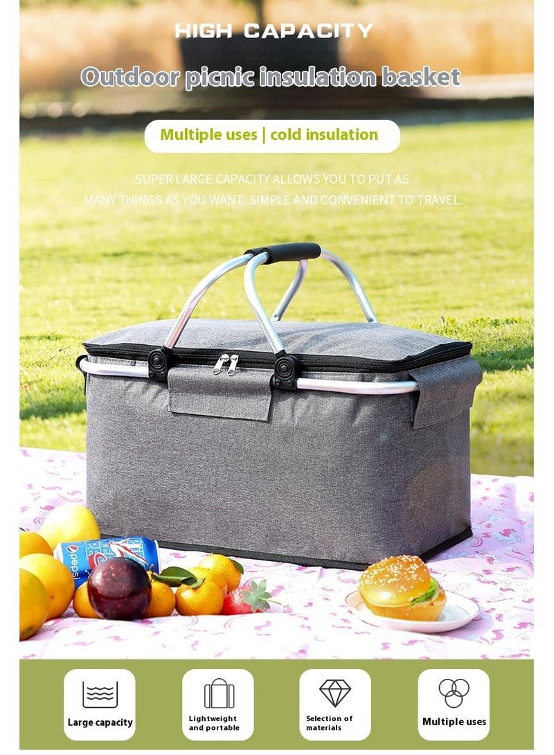 Bluejw Picnic Basket 20L Portable Collapsible Cooler Bag Grocery Bag Shopping Basket With Aluminium Handles For Shopping, Travel, Camping  - Image 2