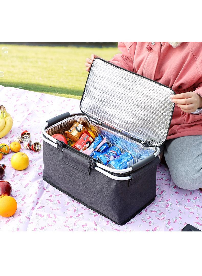 Bluejw Picnic Basket 20L Portable Collapsible Cooler Bag Grocery Bag Shopping Basket With Aluminium Handles For Shopping, Travel, Camping  - Image 4