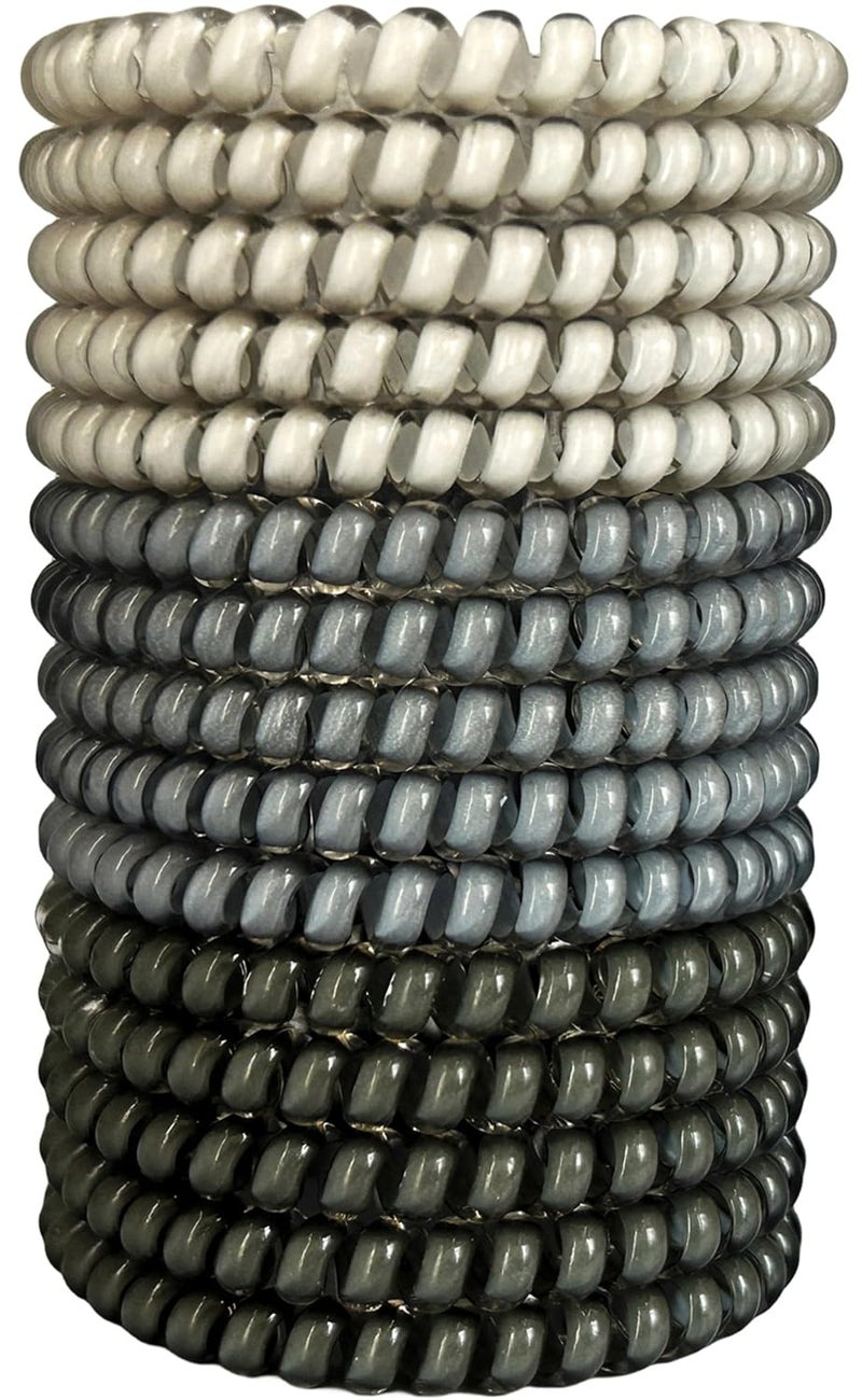 15 Pcs Telephone Cord Plastic Hair Coils, No Crease Spiral Elastics in Gray Medium