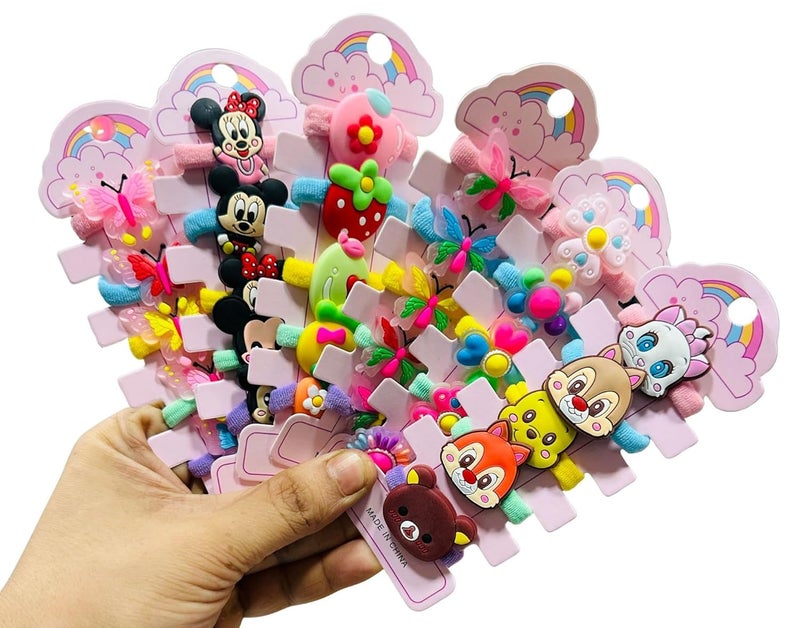 LuxeLocks Pack of 30 pcs Kids Hair rubber Set, Disney Cartoon Characters, Butterflies and Flowers Design, Multicolour Elastic Hair Ties for kids - Image 5