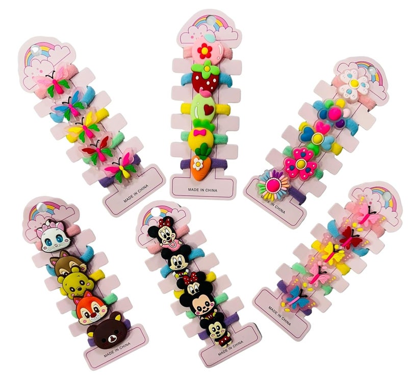 LuxeLocks Pack of 30 pcs Kids Hair rubber Set, Disney Cartoon Characters, Butterflies and Flowers Design, Multicolour Elastic Hair Ties for kids - Image 2