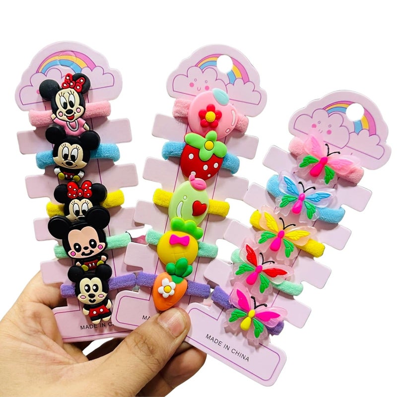 LuxeLocks Pack of 30 pcs Kids Hair rubber Set, Disney Cartoon Characters, Butterflies and Flowers Design, Multicolour Elastic Hair Ties for kids - Image 3