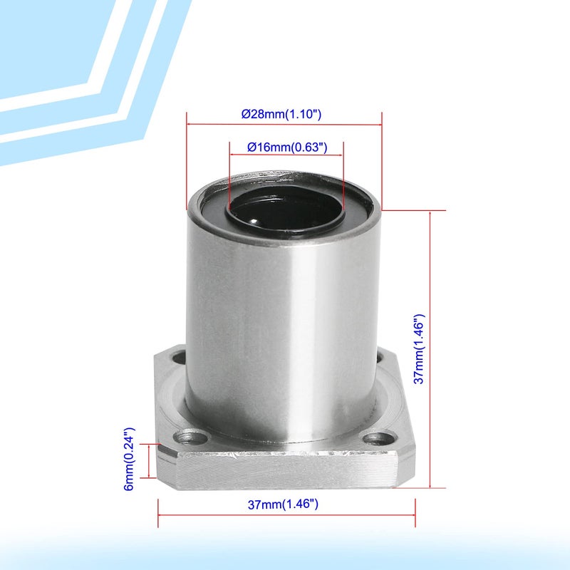Aopin LMK16UU Square Flange Linear Motion Ball Bearing, ID 16mm, OD 28mm Linear Ball Bearings Sae52100 Carbon Steel, 5 Rows of Steel Balls, Great for CNC, 3D Printer, Linear Rail Guide - Image 2