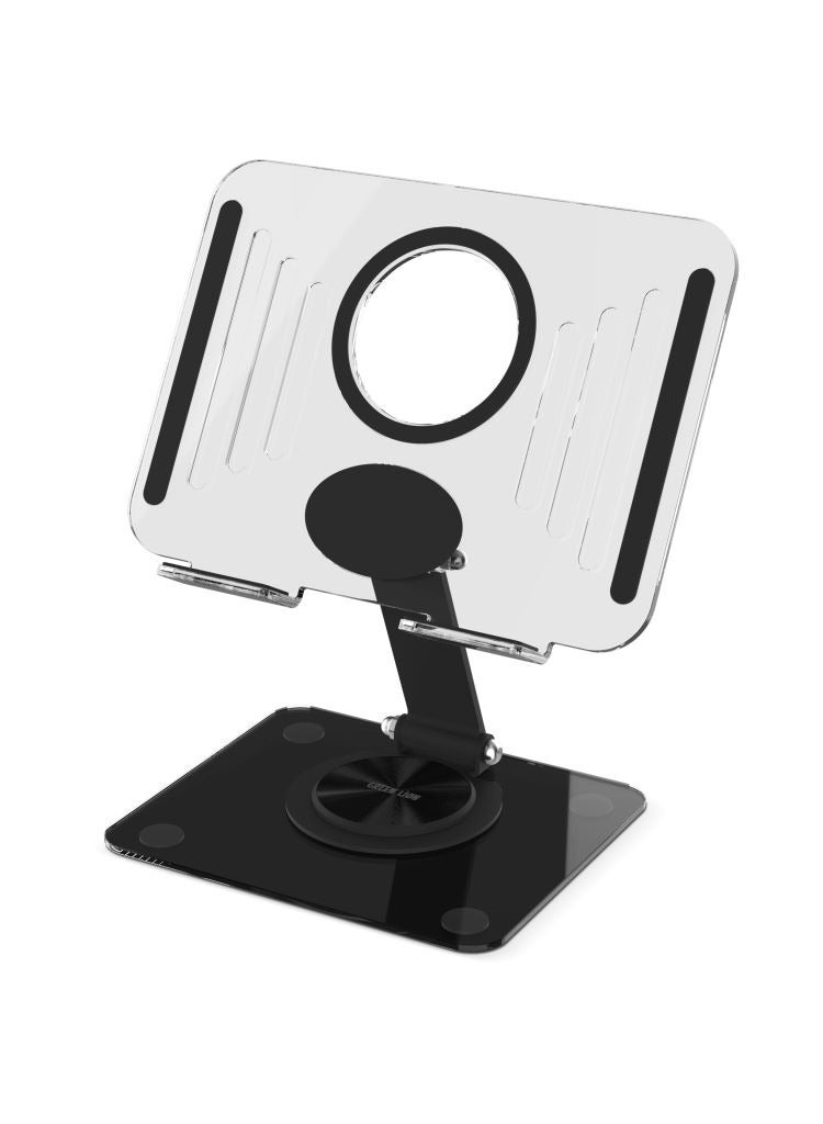 GREEN LION Transparent Tablet Stand for Apple iPad & Tablets / 360° Rotating Base / Open Cooling / Foldable and Anti-Slip Silicone / Anti-Slip Silicone - Black - Image 1