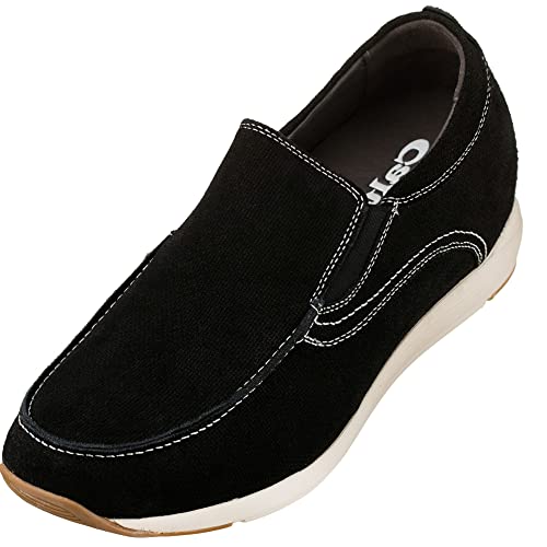 CALTO Men's Invisible Height Increasing Elevator Shoes - Black Nubuck Leather Slip-on Casual Loafers - 2.8 Inches Taller - G4903 - Size 8 D(M) US - Image 1