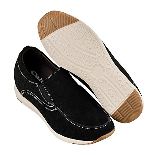 CALTO Men's Invisible Height Increasing Elevator Shoes - Black Nubuck Leather Slip-on Casual Loafers - 2.8 Inches Taller - G4903 - Size 8 D(M) US - Image 5