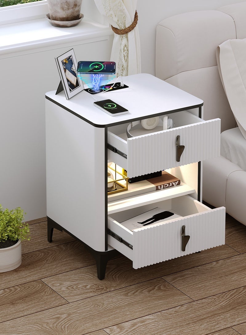 طاولة سرير ذكية، طاولة جانبية حديثة، طاولة جانبية للأريكة، مع منفذ USB للشحن اللاسلكي وإضاءة LED قابلة للتعديل، مناسبة لغرفة النوم وغرفة المعيشة (أبيض) - Image 4