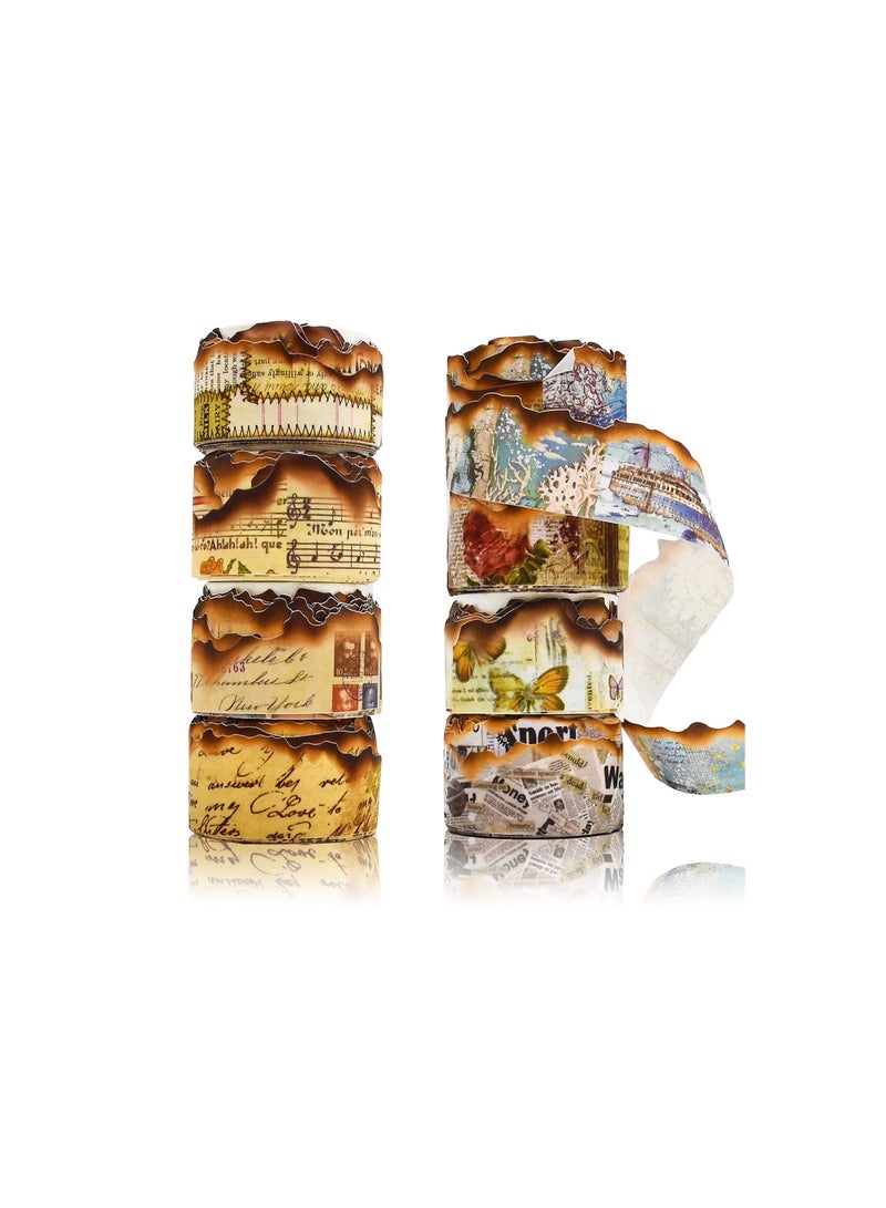 Retro Washi Tape Stickers, 8 Roll Vintage Looking Scrapbook Masking Tape Decorative Butterfly Plant Manuscript Nautical Music Score for DIY Diary Planner Bullet Junk Journal Art Craft Supplies - Image 1