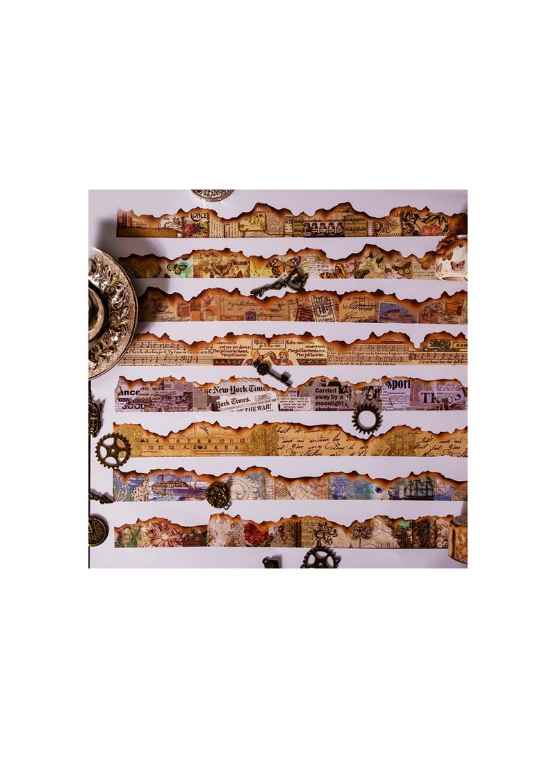 Retro Washi Tape Stickers, 8 Roll Vintage Looking Scrapbook Masking Tape Decorative Butterfly Plant Manuscript Nautical Music Score for DIY Diary Planner Bullet Junk Journal Art Craft Supplies - Image 3