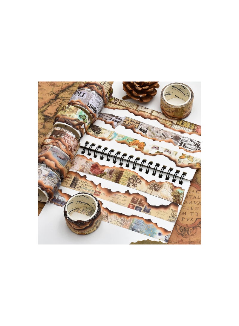 Retro Washi Tape Stickers, 8 Roll Vintage Looking Scrapbook Masking Tape Decorative Butterfly Plant Manuscript Nautical Music Score for DIY Diary Planner Bullet Junk Journal Art Craft Supplies - Image 2