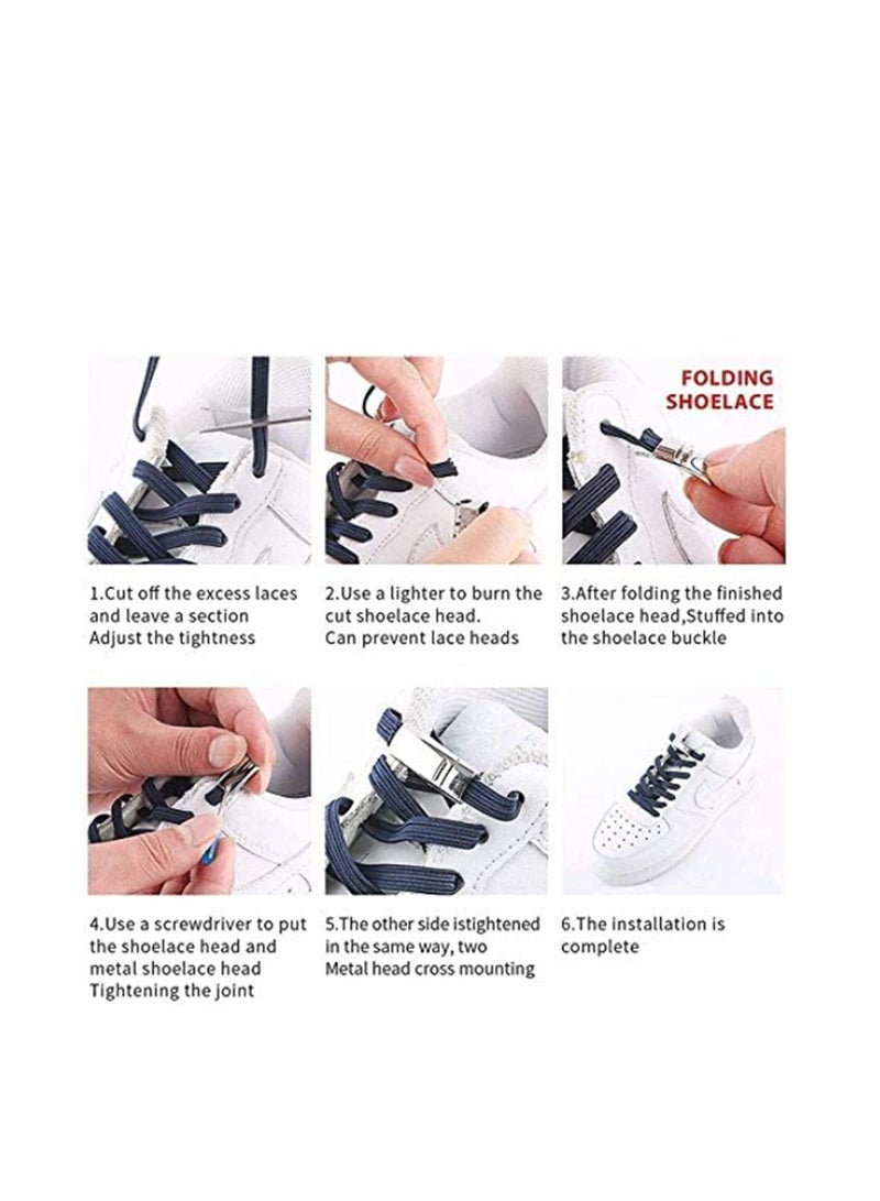 No Tie Elastic Shoelaces Magnetic Metal Lock Elastic Shoelaces, Kids Adult Sneakers Lazy Laces Accessories One Size Fits All, For Adult  kids Gift for Friends and Family 1Pair (Black) - Image 4