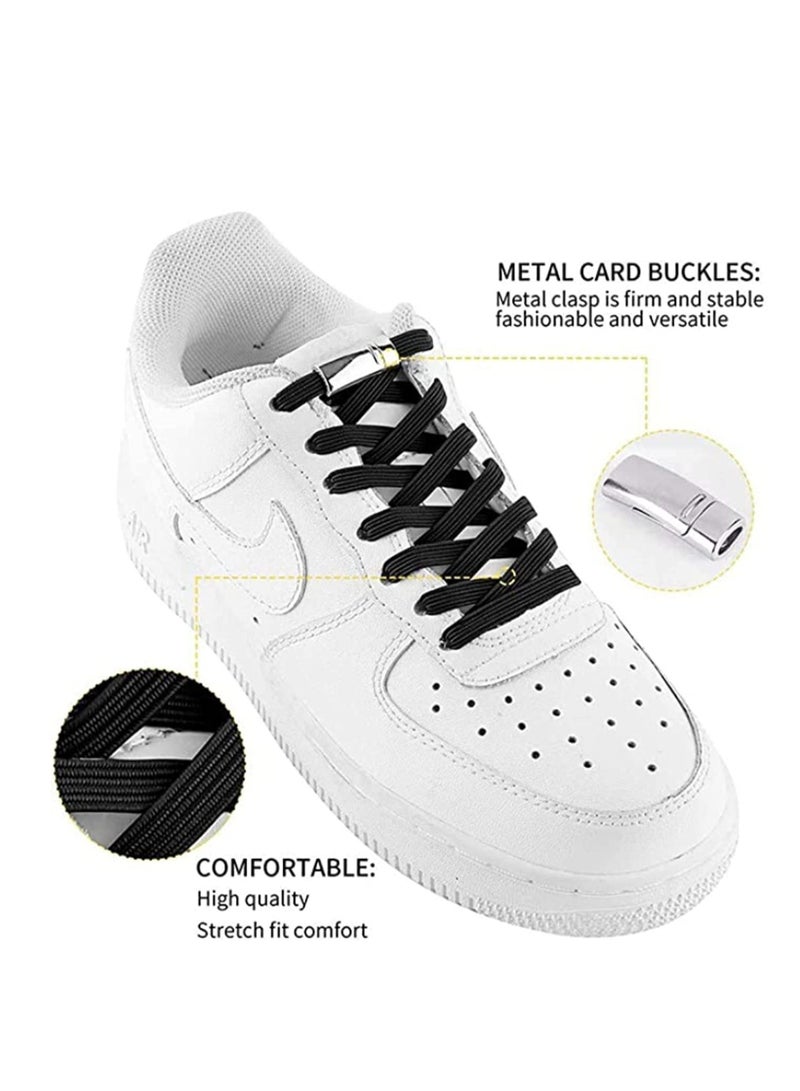No Tie Elastic Shoelaces Magnetic Metal Lock Elastic Shoelaces, Kids Adult Sneakers Lazy Laces Accessories One Size Fits All, For Adult  kids Gift for Friends and Family 1Pair (Black) - Image 3
