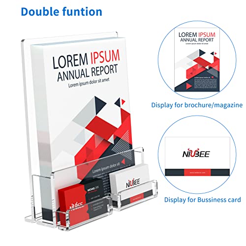 NIUBEE 2-Pack Acrylic Brochure Holder 8.5*11 inches , Clear Brochure Display Stand with Acrylic Business Card Holder, Plastic Flyer Display Stand for Magazine, Pamphlet, Booklets, Menu, Journals - Image 3