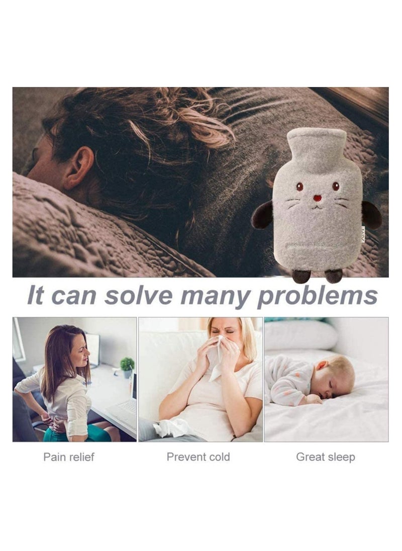 SYOSI Hot Water Bottle Set with Cover 1L Soft Fluff Small Hot Water Bottle Washable Lamb Wool Hot Water Bag for Back Neck Waist LegsChildren Baby Adult The Best Winter Gifts Gray  - Image 3