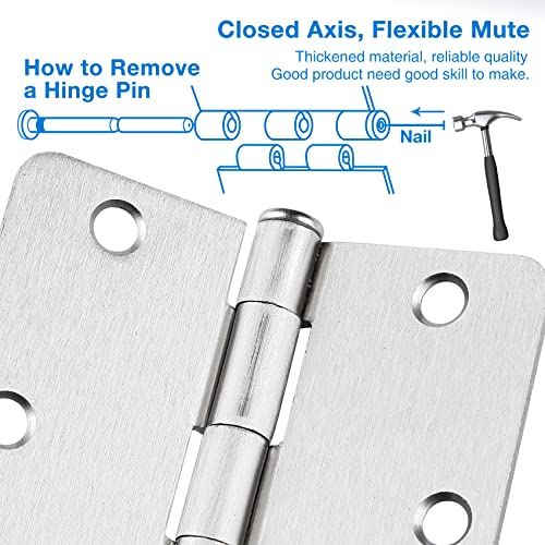 JIW 18 Pack Satin Nickel 3.5 Inch x 3.5" 1/4" Radius Interior Door Hinges Brushed Nickel 3-1/2 Door Hinge for Doors Bedroom Small Rounded Conner Standard Bifold Residential Door Hinge - Image 4