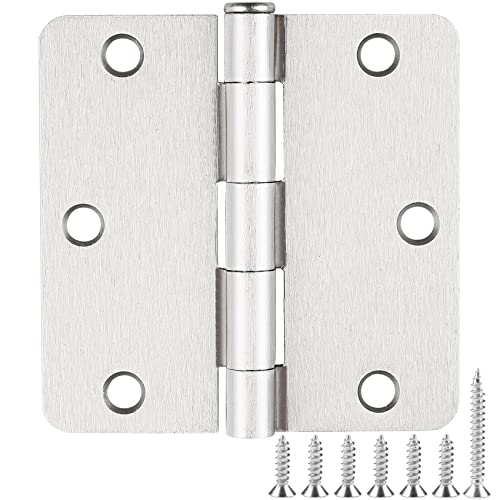 JIW 18 Pack Satin Nickel 3.5 Inch x 3.5" 1/4" Radius Interior Door Hinges Brushed Nickel 3-1/2 Door Hinge for Doors Bedroom Small Rounded Conner Standard Bifold Residential Door Hinge - Image 1