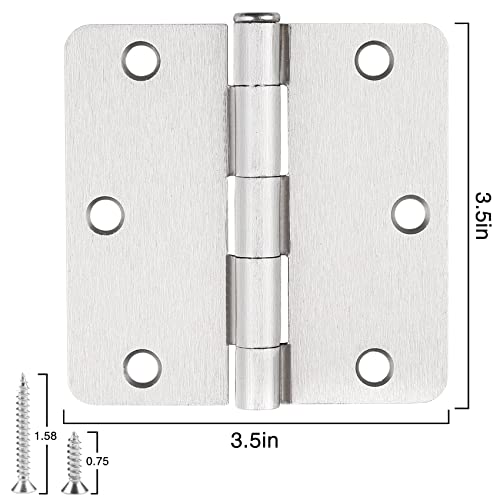 JIW 18 Pack Satin Nickel 3.5 Inch x 3.5" 1/4" Radius Interior Door Hinges Brushed Nickel 3-1/2 Door Hinge for Doors Bedroom Small Rounded Conner Standard Bifold Residential Door Hinge - Image 2