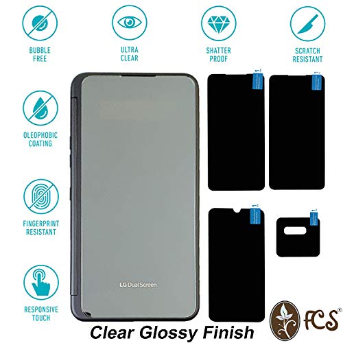 FCS Polyethylene Terephthalate Anti Shock Armour Impossible Flexible Screen Protector Guard For Lg G8X Thinq | 4 Pc. Set | All Screens And Camera Protection, Full Coverage (Glossy) Transparent - Image 2