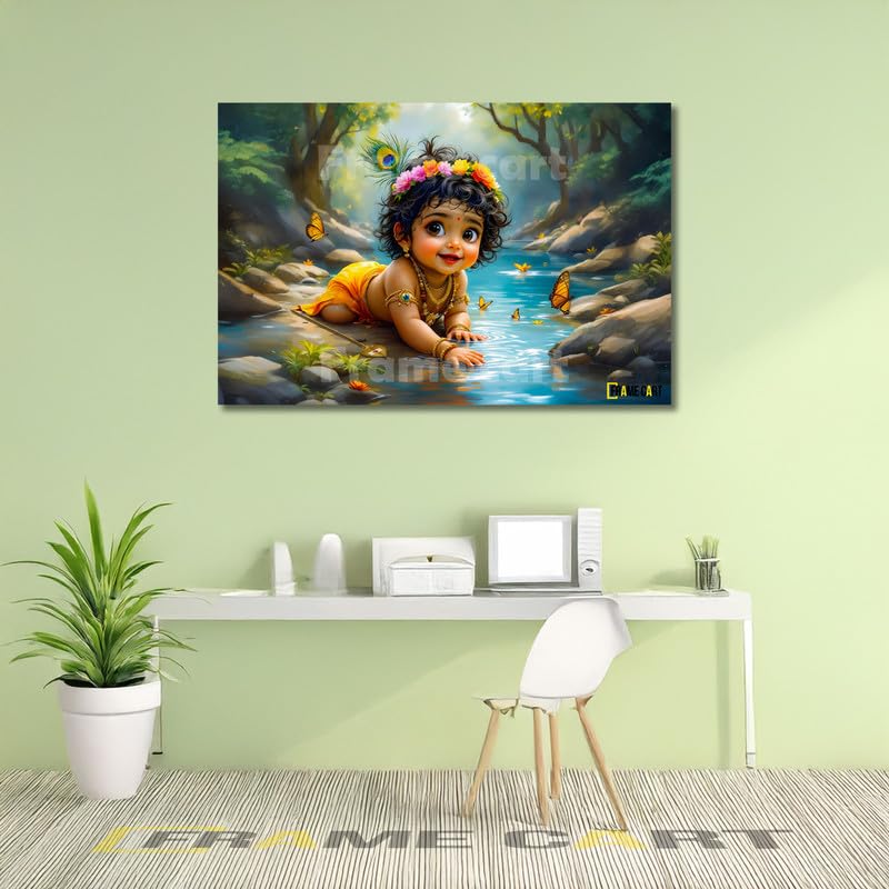 Frame Cart Baby Krishna Poster - Bal Gopal Photo | Kanha Ji Religious photo for Pregnant Women Bedroom Wall | Unframed Vinyl Poster 12x18 (Design 17) - Image 2