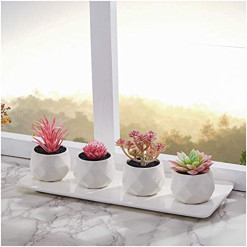 CADNLY Fake Succulent Plant Set - Artificial Desk Plants for Women Desk - Realistic Faux Succulents in Ceramic Pots - Mini Pink Decor for Bedroom Bathroom Office Shelf Decor - Image 4