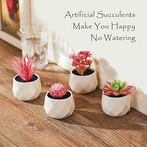 CADNLY Fake Succulent Plant Set - Artificial Desk Plants for Women Desk - Realistic Faux Succulents in Ceramic Pots - Mini Pink Decor for Bedroom Bathroom Office Shelf Decor - Image 2