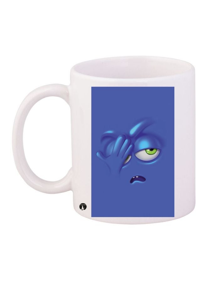 Cartoon Printed Coffee Mug White/Blue/Green 11ounce