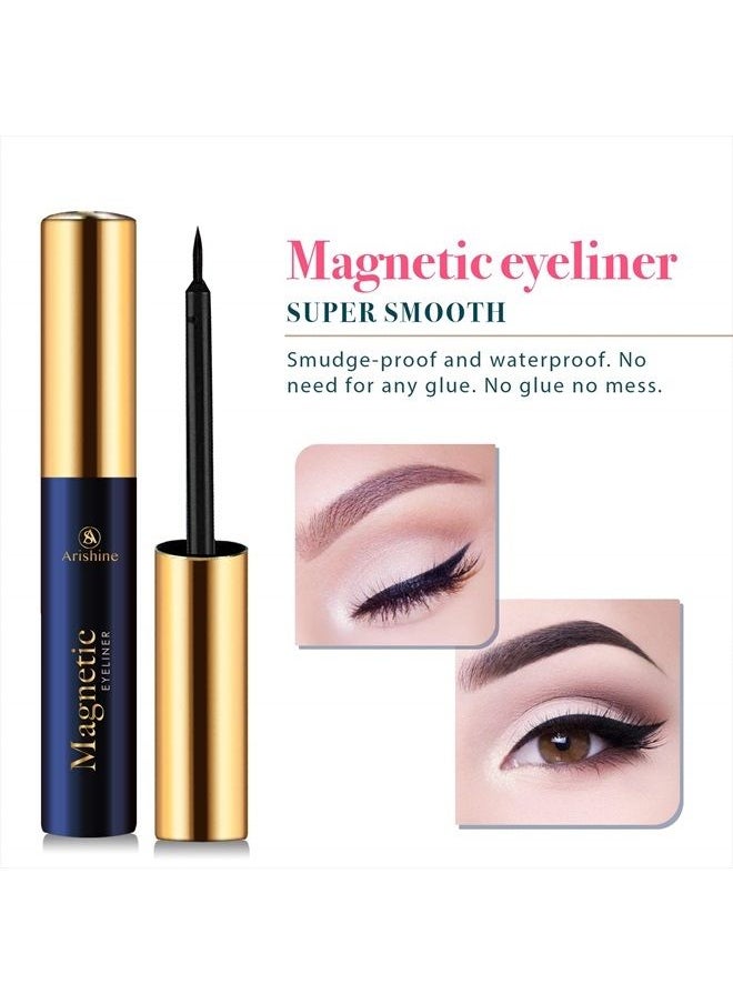 Arishine - 5 Pairs Reusable Magnetic Eyelashes and 2 Tubes of Magnetic Eyeliner Kit, Upgraded 3D Magnetic Eyelashes Kit With Tweezers Inside, Magnetic Eyeliner and Magnetic Eyelash Kit - No Glue Needed - Image 1