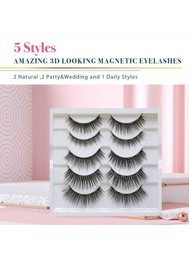 Arishine - 5 Pairs Reusable Magnetic Eyelashes and 2 Tubes of Magnetic Eyeliner Kit, Upgraded 3D Magnetic Eyelashes Kit With Tweezers Inside, Magnetic Eyeliner and Magnetic Eyelash Kit - No Glue Needed - Image 1