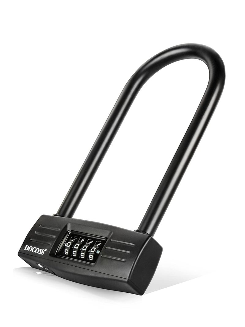 DOCOSS Metal U Shape Heavy Duty Long Shackle Password Number Lock For Gate,Cycle,Bike And Helmet (Black), Combination Lock - Image 1