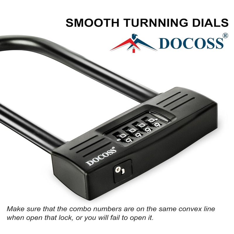 DOCOSS Metal U Shape Heavy Duty Long Shackle Password Number Lock For Gate,Cycle,Bike And Helmet (Black), Combination Lock - Image 3