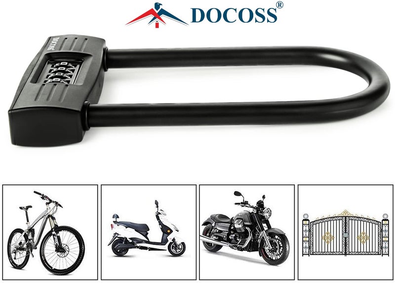 DOCOSS Metal U Shape Heavy Duty Long Shackle Password Number Lock For Gate,Cycle,Bike And Helmet (Black), Combination Lock - Image 4