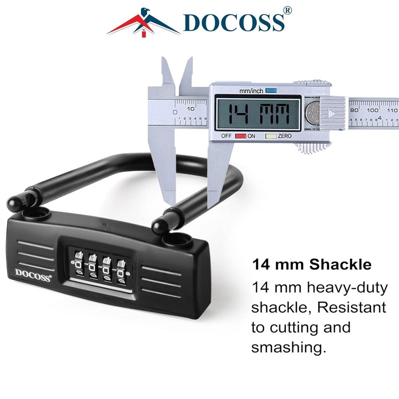 DOCOSS Metal U Shape Heavy Duty Long Shackle Password Number Lock For Gate,Cycle,Bike And Helmet (Black), Combination Lock - Image 2